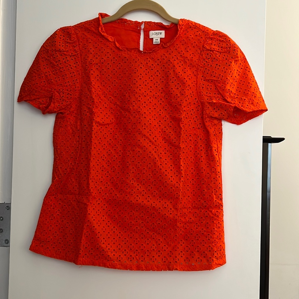 J. Crew Red Eyelet Blouse, Sz XS